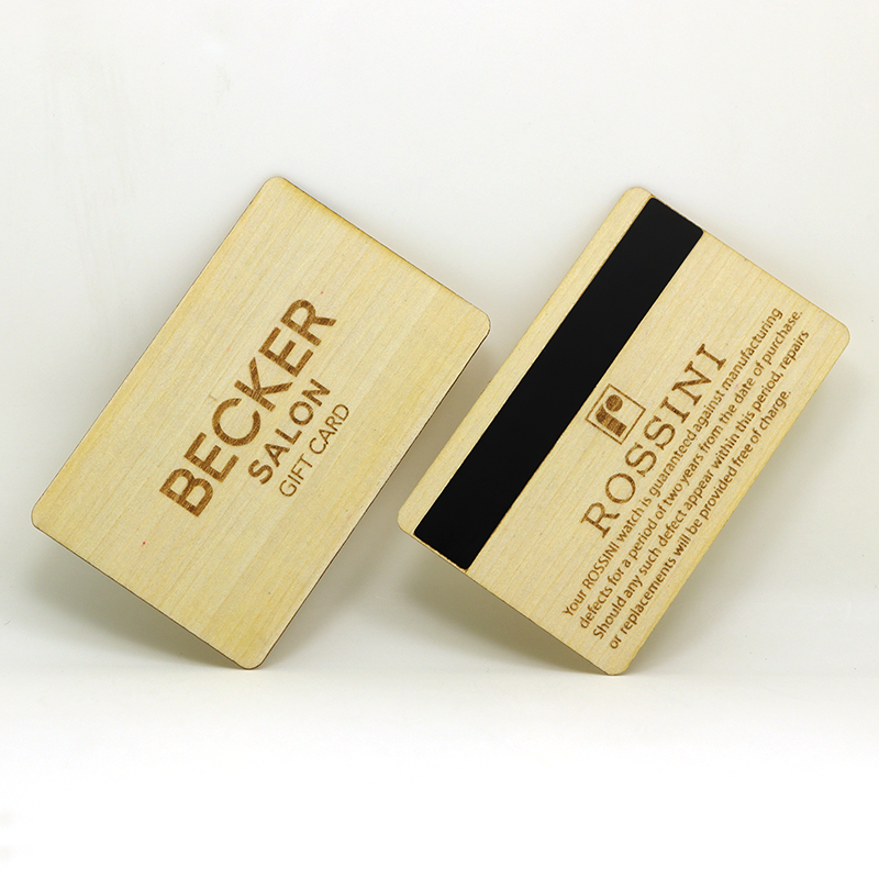 custom printed wood business cards with magnetic stripe