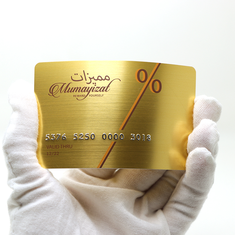 gold brushed plastic reward cards with embossed numbers