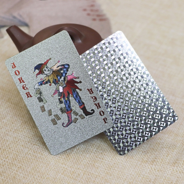 silver plastic poker cards