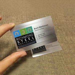Custom designed laser cut brushed stainless steel metal business card