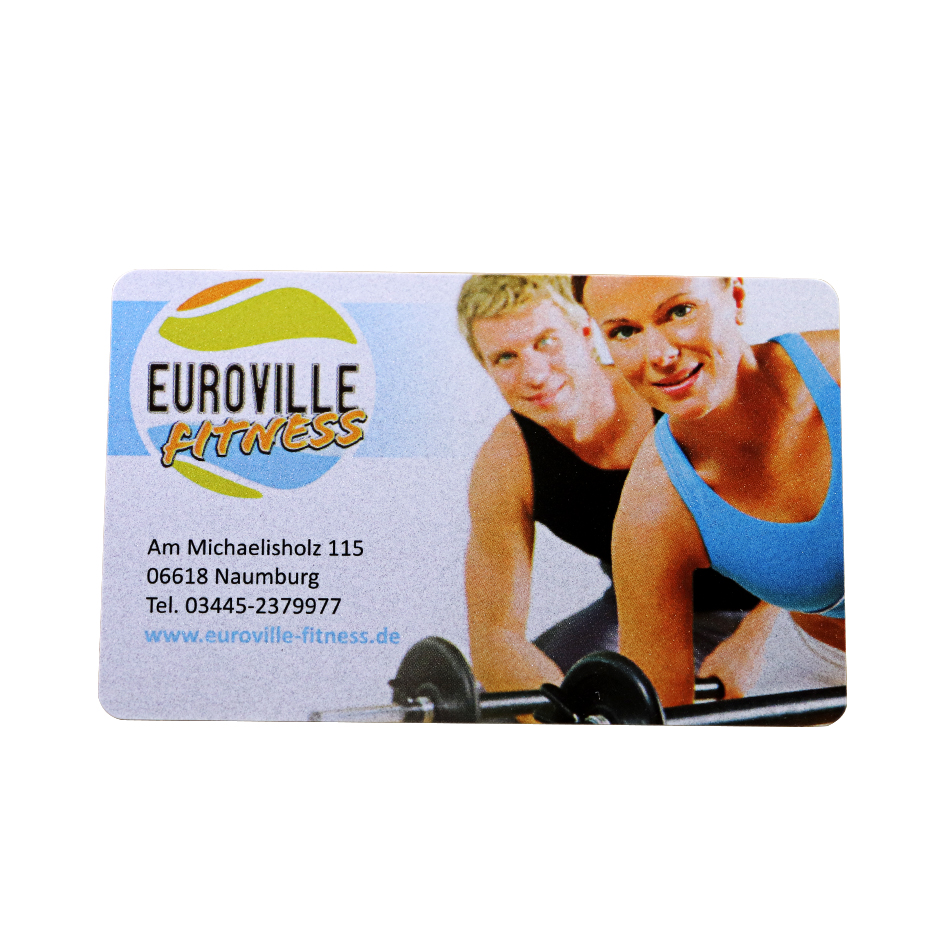 Glossy Finish Printed Health Club PVC Silver Metallic Business Card