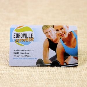 Glossy Finish Printed Health Club PVC Silver Metallic Business Card