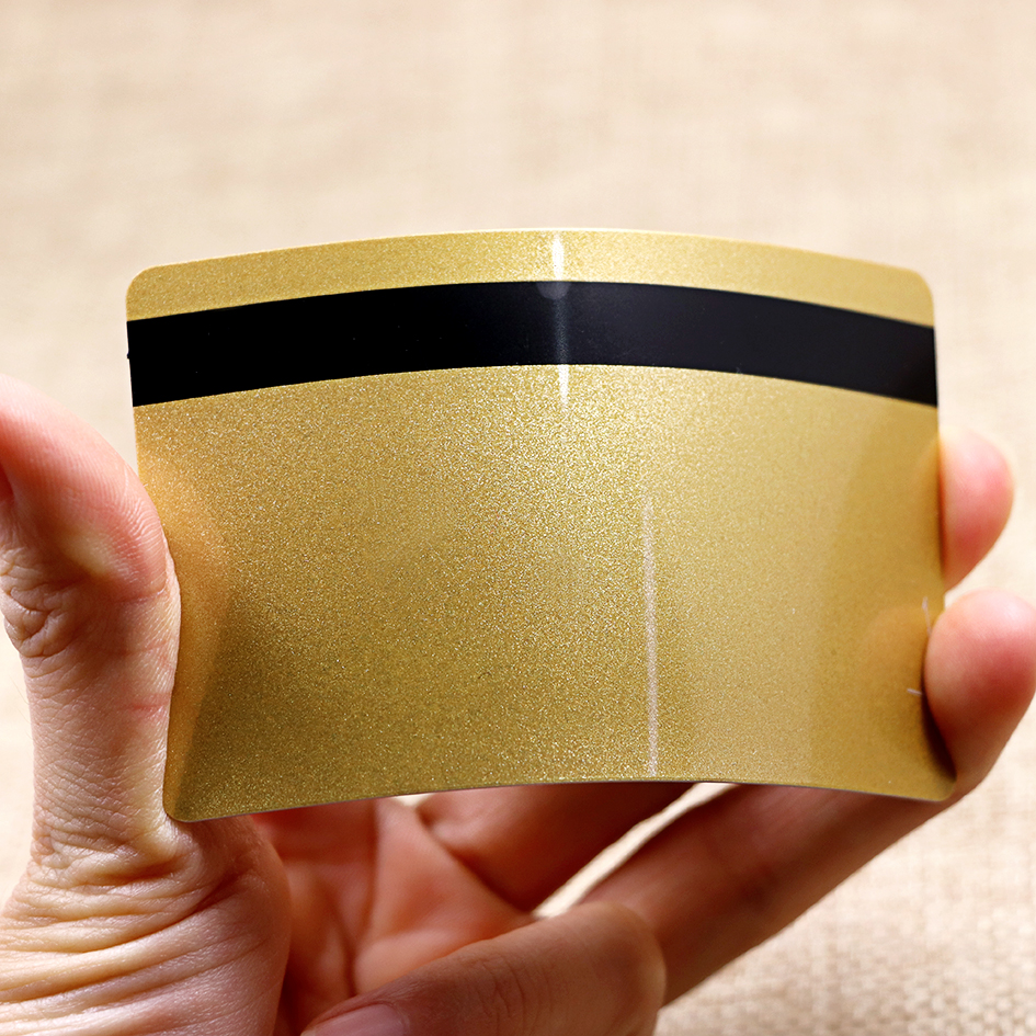 glossy blank gold plastic cards with magnetic strip