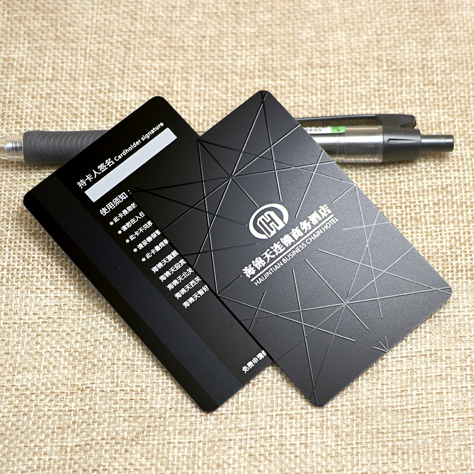 silver foil hotel key cards with spot uv
