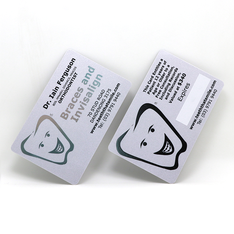 Customized Orthodontist Plastic Business Card Printing With Silver Foil Stamping